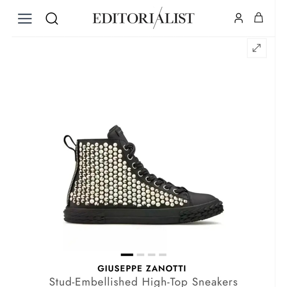 New Giuseppe Zanotti Stud-Embellished High-Top Sneakers Black/Silver 40/9.5-10
